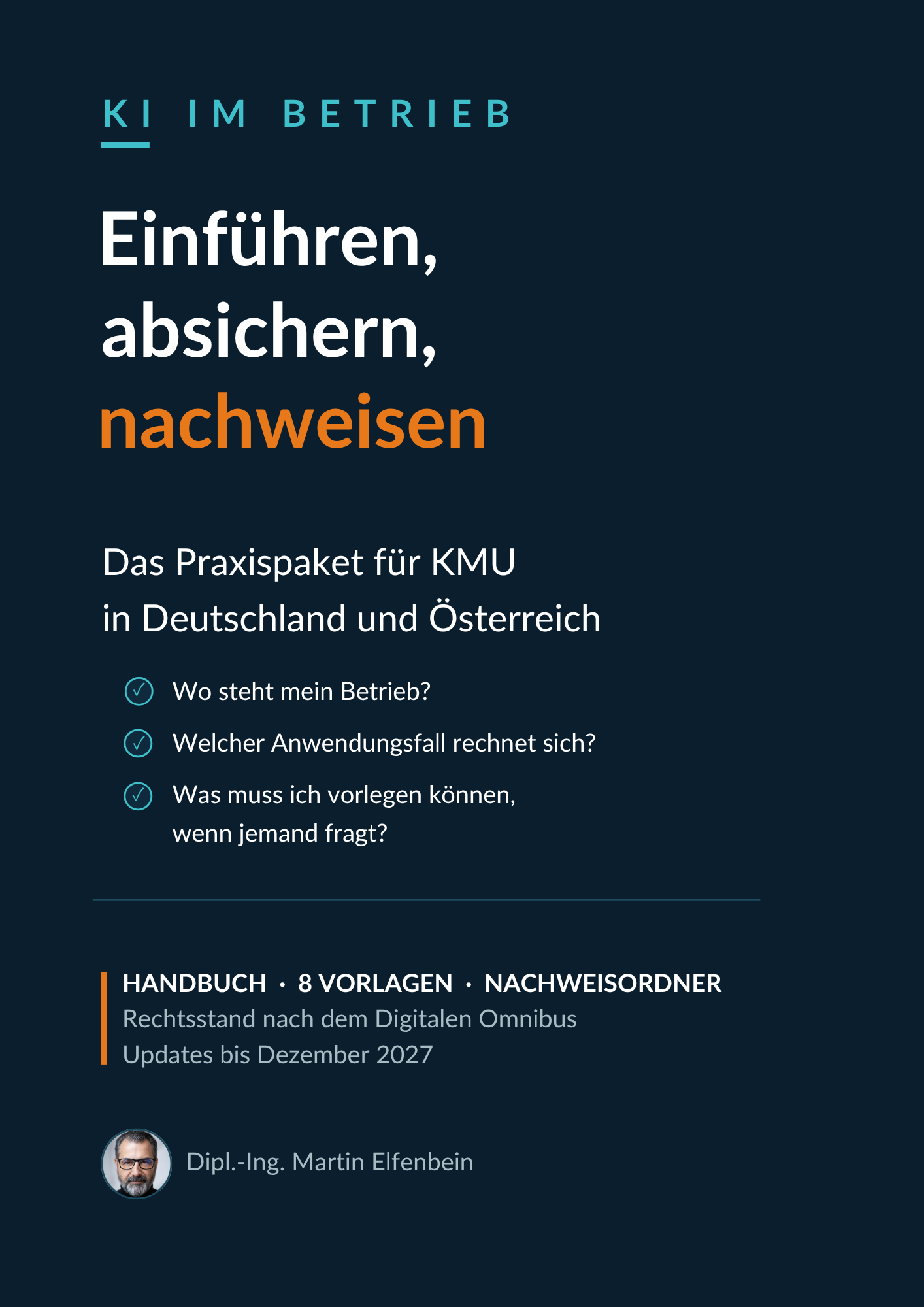 Umschlag des Handbuchs KI im Betrieb: Einführen, absichern, nachweisen