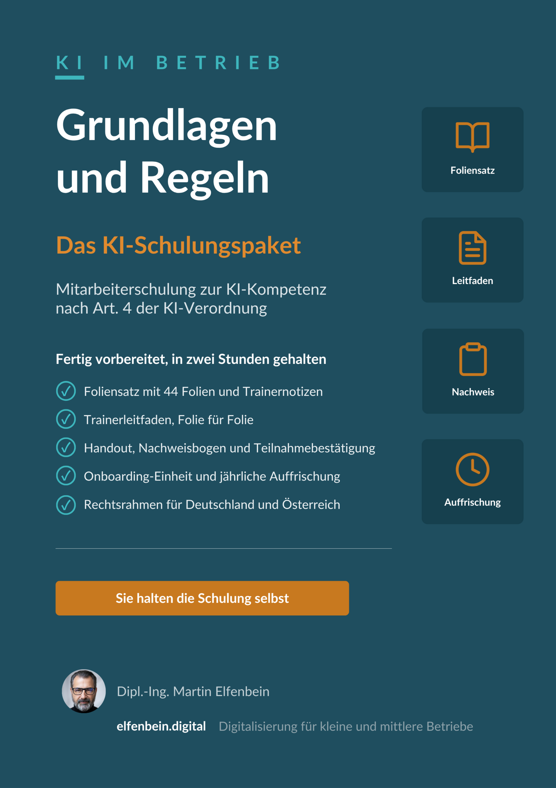 Umschlag des KI-Schulungspakets: Grundlagen und Regeln für den Betrieb